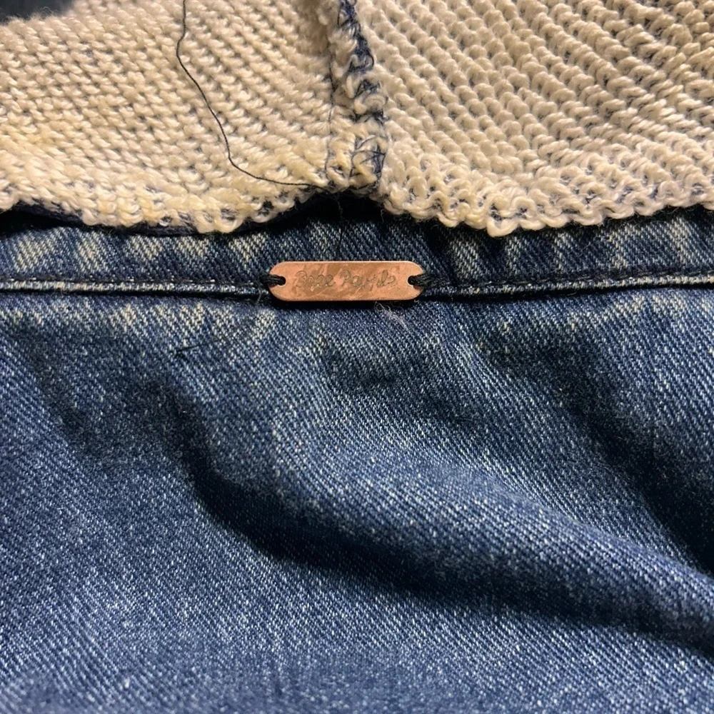 Free People Jean Jacket with Sweater Sleeves and Hood - Picture 3 of 6